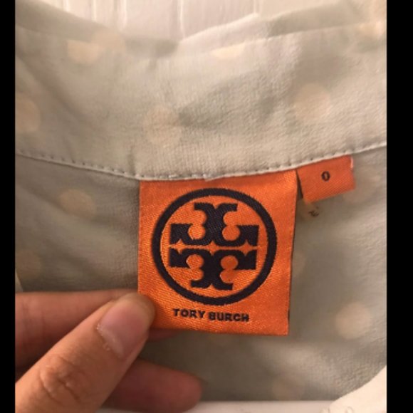 Tory Burch Button Down Pola Dot Silk Shirt Sz 0 - Picture 7 of 9